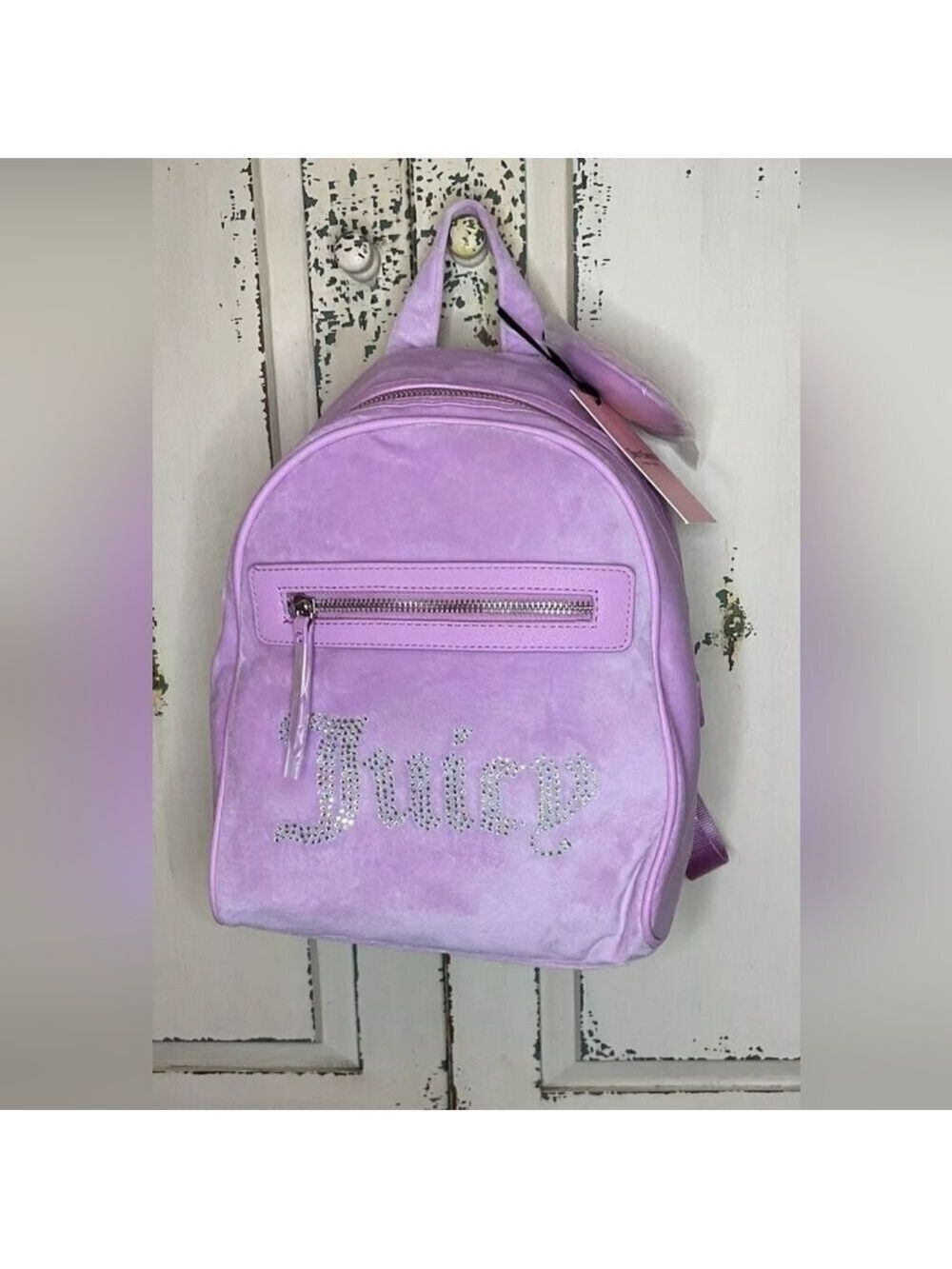 Juicy Couture Fondant Pink Big Spender Backpack Velour Soft Bling 9"×11" NWT